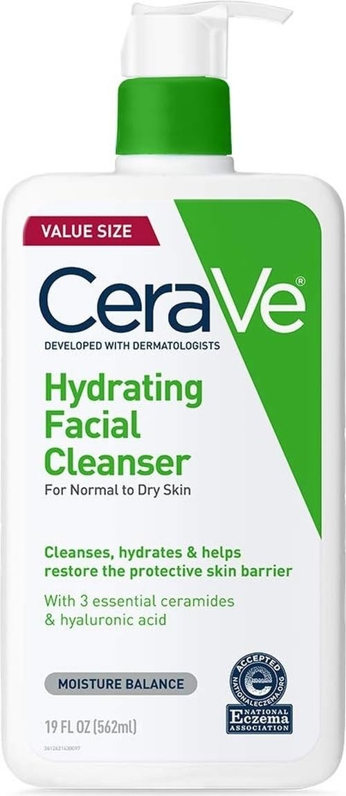 CeraVe Hydrating Cleanser with Hyaluronic Acid. Face Wash. Dry Skin. 16oz | Skin Care For Men and Women. Daily Cleanser & Makeup Remover with Glycerin & Ceramides. National Eczema Association Certified